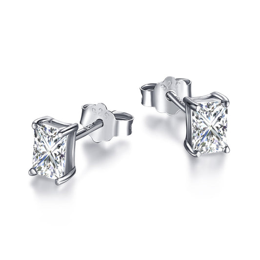 [Elitejewels]Stylish Shiny Rectangular Center Stone Stud Earrings