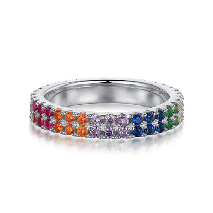 [Elitejewels] Einzigartiger farbenfroher Tennisring mit Rundschliff