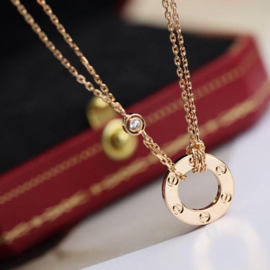 [Elitejewels]LOVE NECKLACE ADJUSTABLE ROSE GOLD 2 DIAMOND