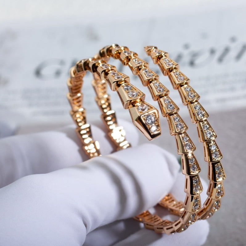 [Elitejewels]SERPENTI BRACELET PINK GOLD DIAMOND DOUBLE ROW