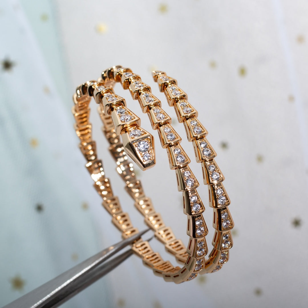 [Elitejewels]SERPENTI BRACELET PINK GOLD DIAMOND DOUBLE ROW