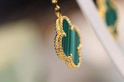 [Elitejewels]CLOVER EARRINGS GOLD MALACHITE DIAMOND 3 MOTIF