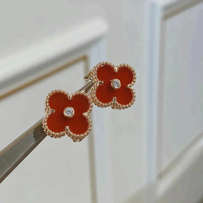 [Elitejewels]CLOVER MEDIUM 1 MOTIFS CARNELIAN DIAMOND Ohrringe