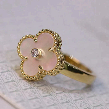 [Elitejewels] KLEEBLATT ROSA MOP RING GOLD DIAMANT