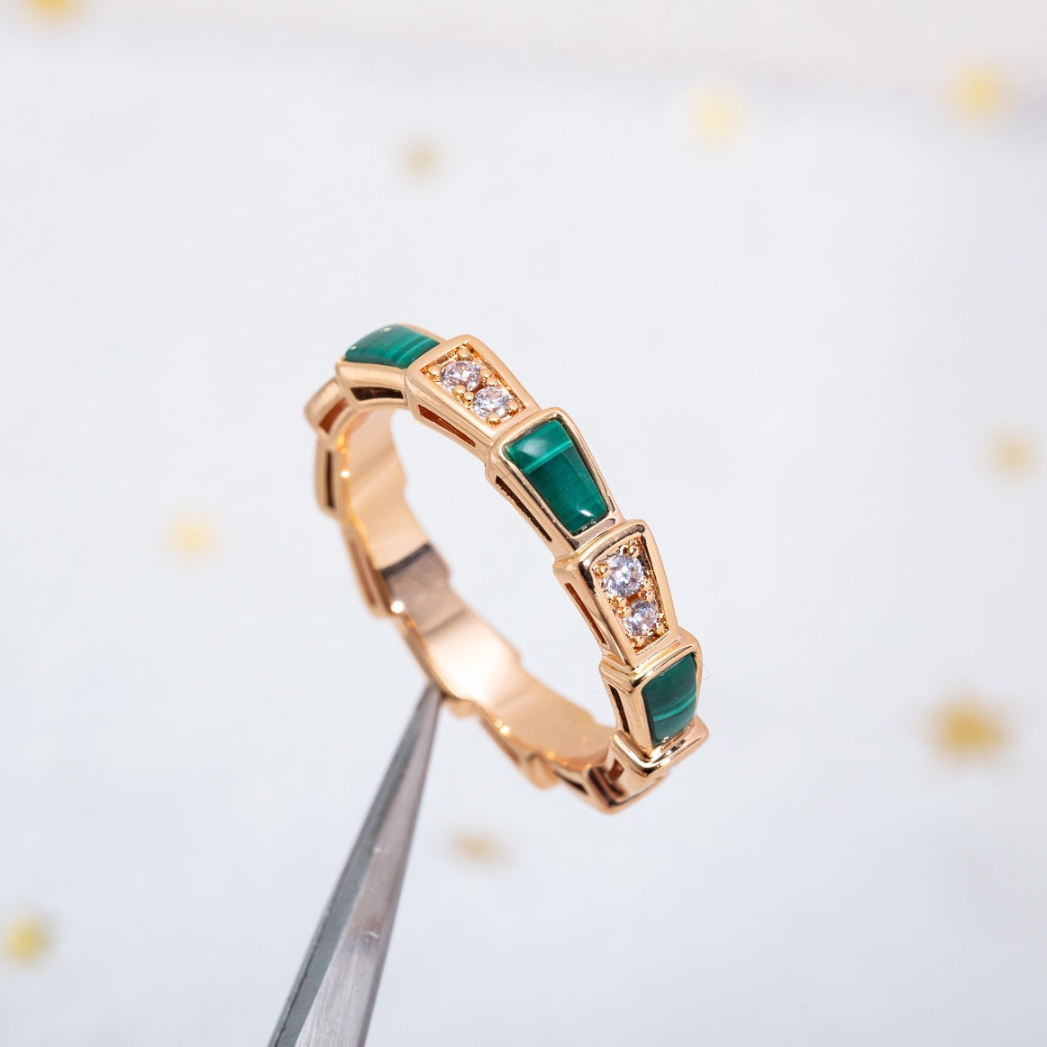 [Elitejewels]SERPENTI RING ROTGOLD MALACHIT DIAMANT 3MM