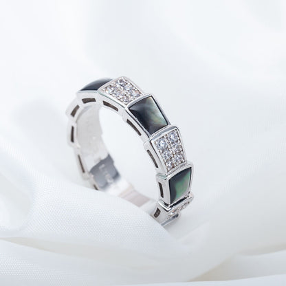 [Elitejewels]SERPENTI RING SILVER DIAMOND BLACK MOP 4MM