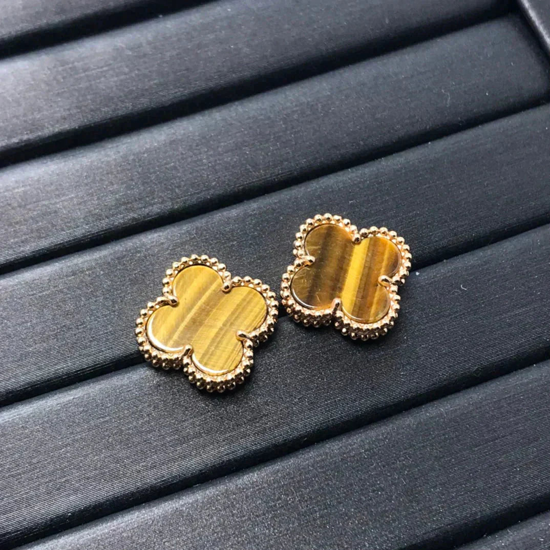 [Elitejewels]CLOVER MEDIUM 1 MOTIFS TIGER EYE EARRINGS