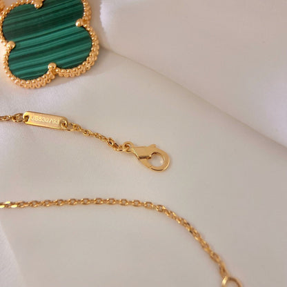 [Elitejewels]CLOVER 25MM MALACHITE GOLD NECKLACE