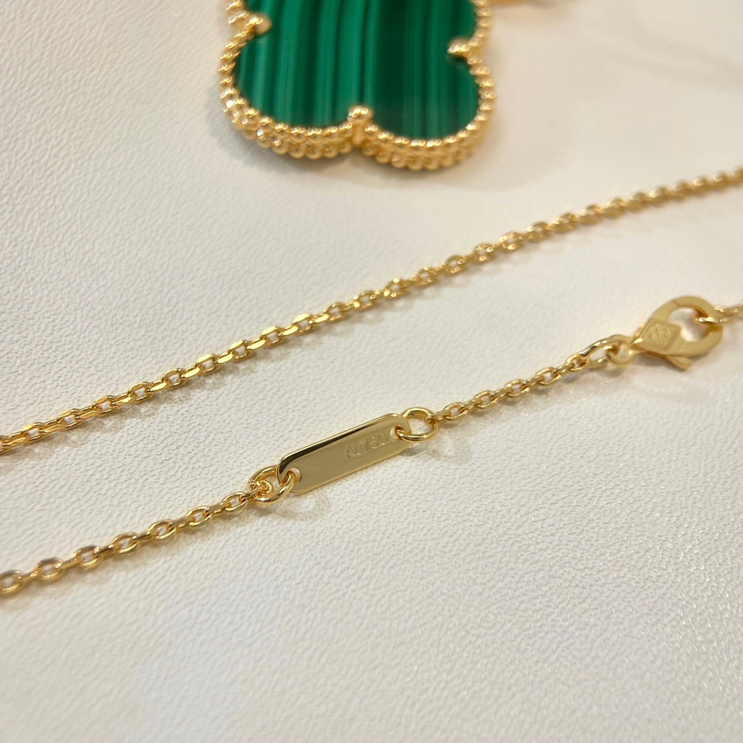 [Elitejewels]CLOVER 25MM MALACHITE GOLD NECKLACE