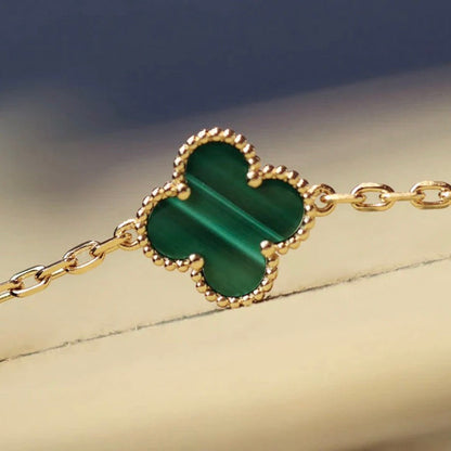 [Elitejewels]CLOVER 20 MOTIFS MALACHITE DIAMOND NECKLACE