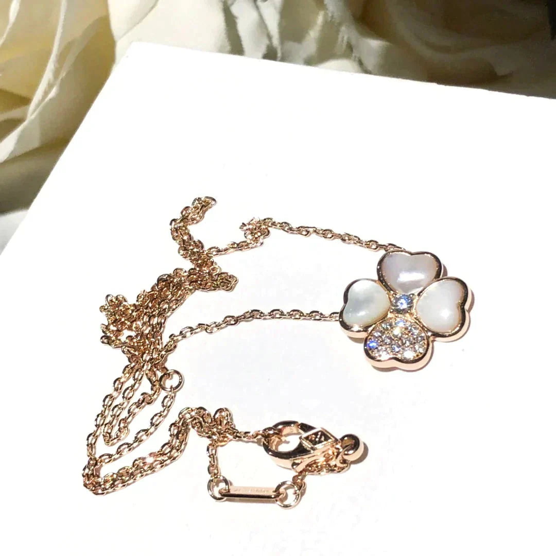 [Elitejewels]CLOVER MOP DIAMOND ROSE GOLD NECKLACE