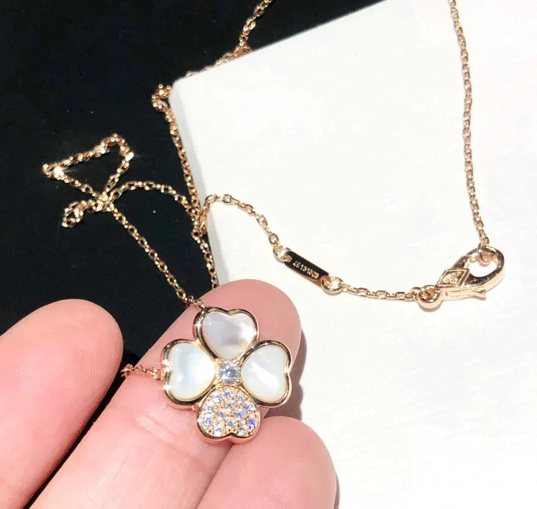 [Elitejewels]CLOVER MOP DIAMOND ROSE GOLD NECKLACE