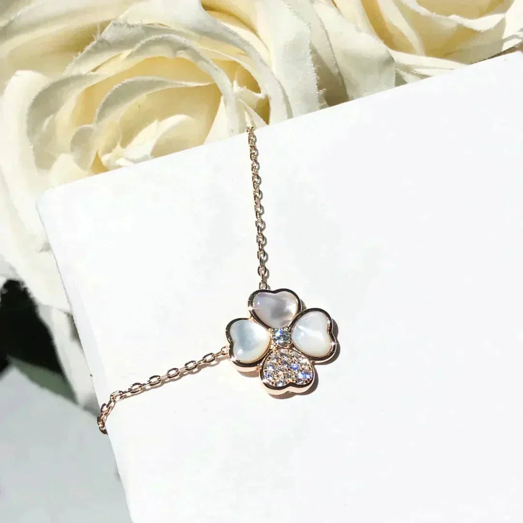 [Elitejewels]CLOVER MOP DIAMOND ROSE GOLD NECKLACE