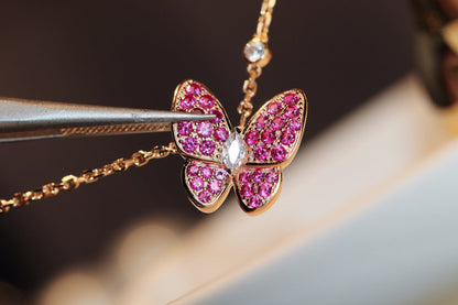 [Elitejewels]BUTTERFLY RED DIAMOND ROSE GOLD NECKLACE