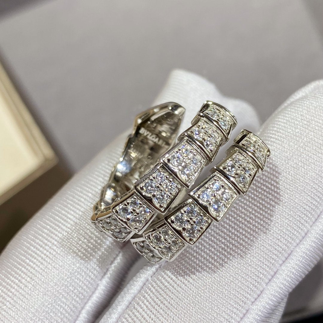 [Elitejewels]SERPENTI DOUBLE RING SILVER DIAMOND PAVED