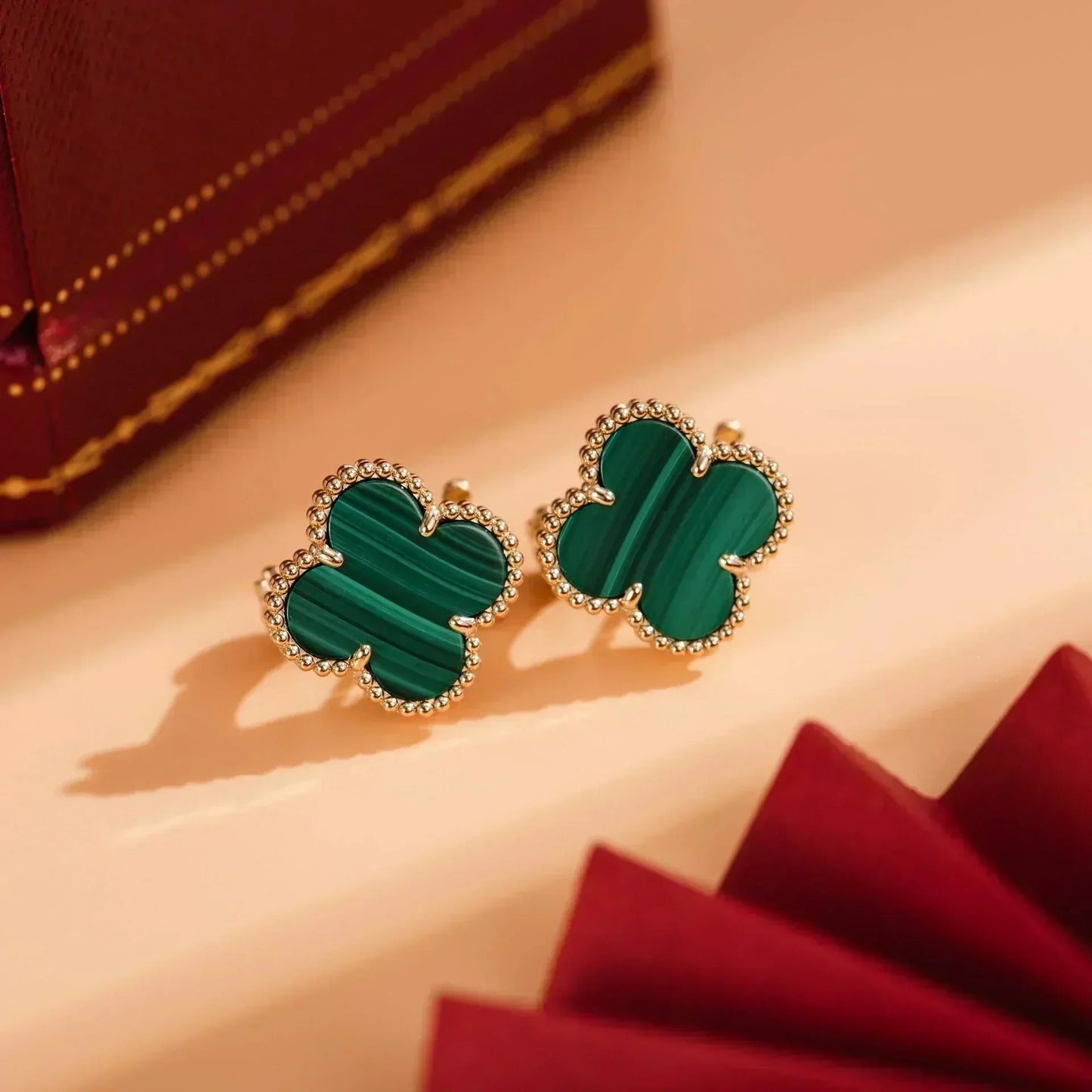 [Elitejewels]CLOVER MEDIUM 1 MOTIFS MALACHITE  EARRINGS