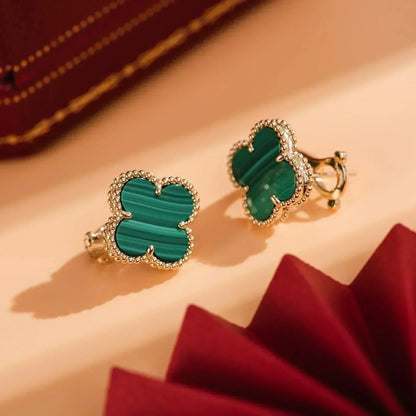 [Elitejewels]CLOVER MEDIUM 1 MOTIFS MALACHITE  EARRINGS