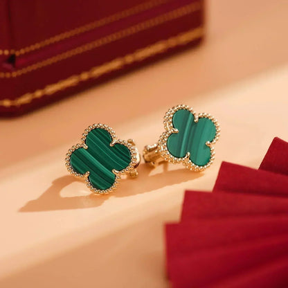 [Elitejewels]CLOVER MEDIUM 1 MOTIFS MALACHITE  EARRINGS