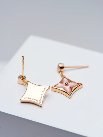 [Elitejewels]DOUBLE STAR PINK GOLD MOP DROP EARRINGS