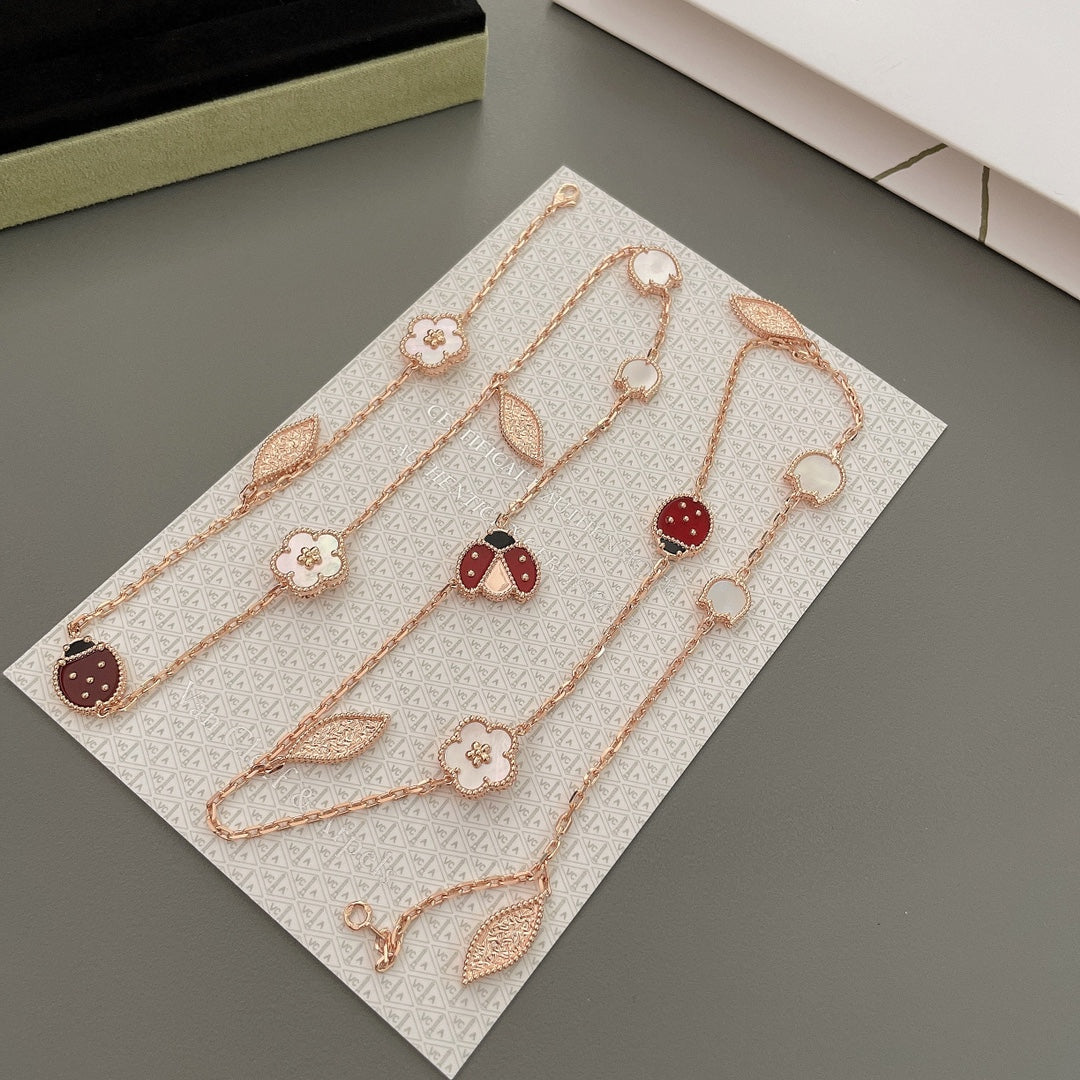 [Elitejewels]LUCKY SPRING 15 MOTIFS ROSE GOLD NECKLACE