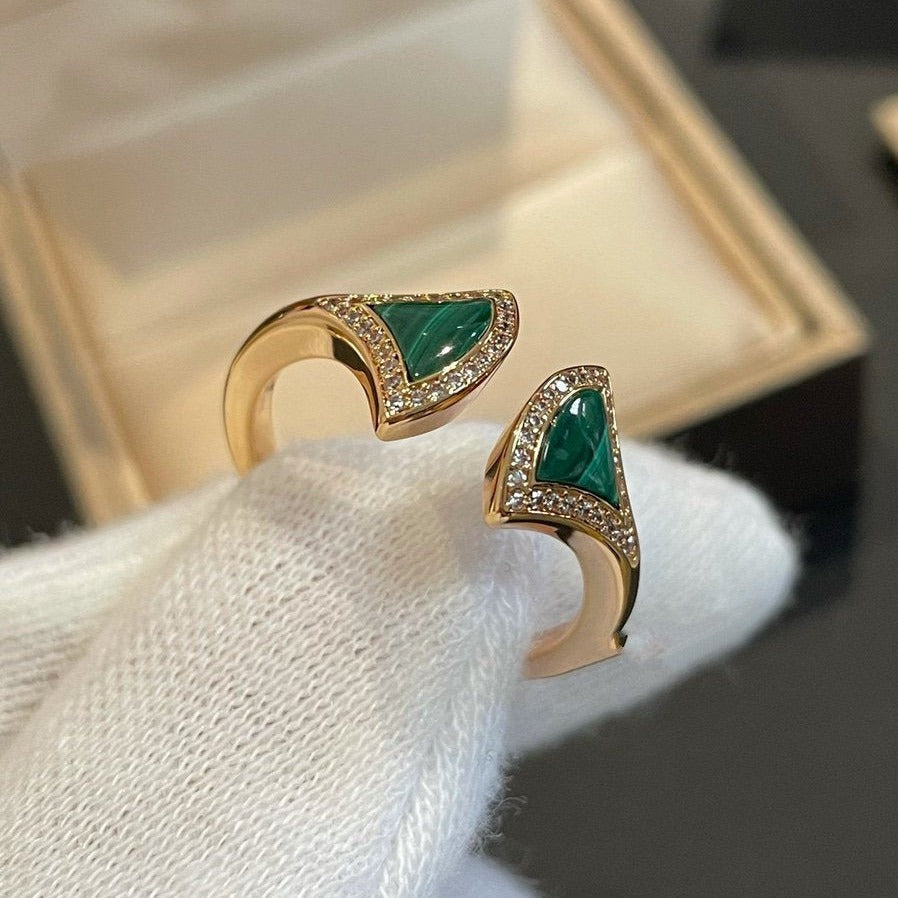 [Elitejewels]DREAM MALACHITE DIAMOND OPEN RING