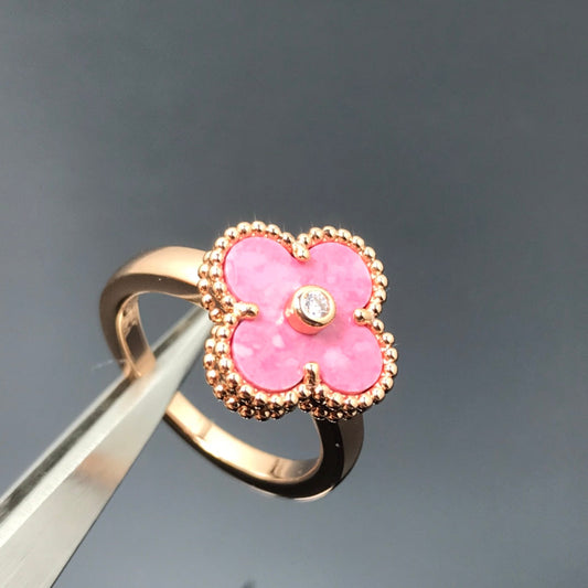 [Elitejewels] KLEEBLATT-RHODONIT-RING AUS ROSÉGOLD