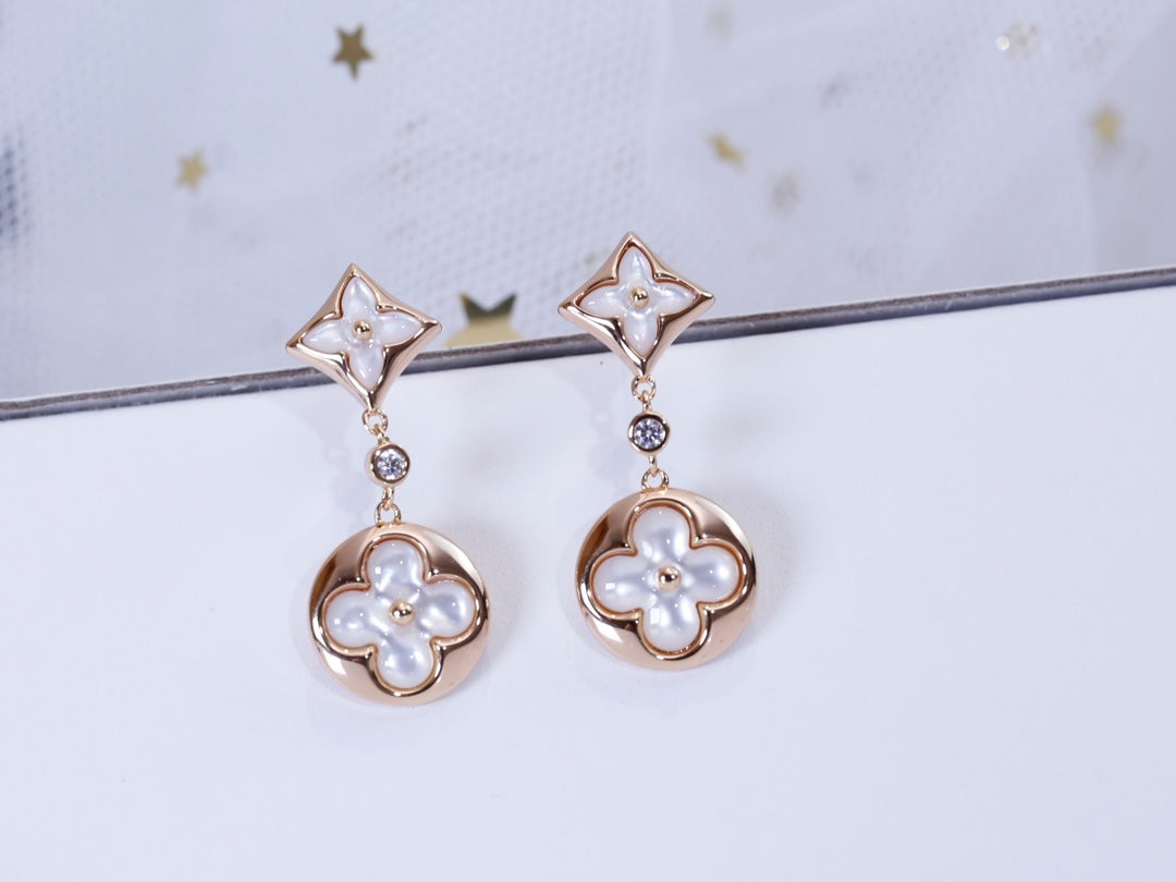 [Elitejewels]STAR AND SUN PINK GOLD MOP DROP EARRINGS