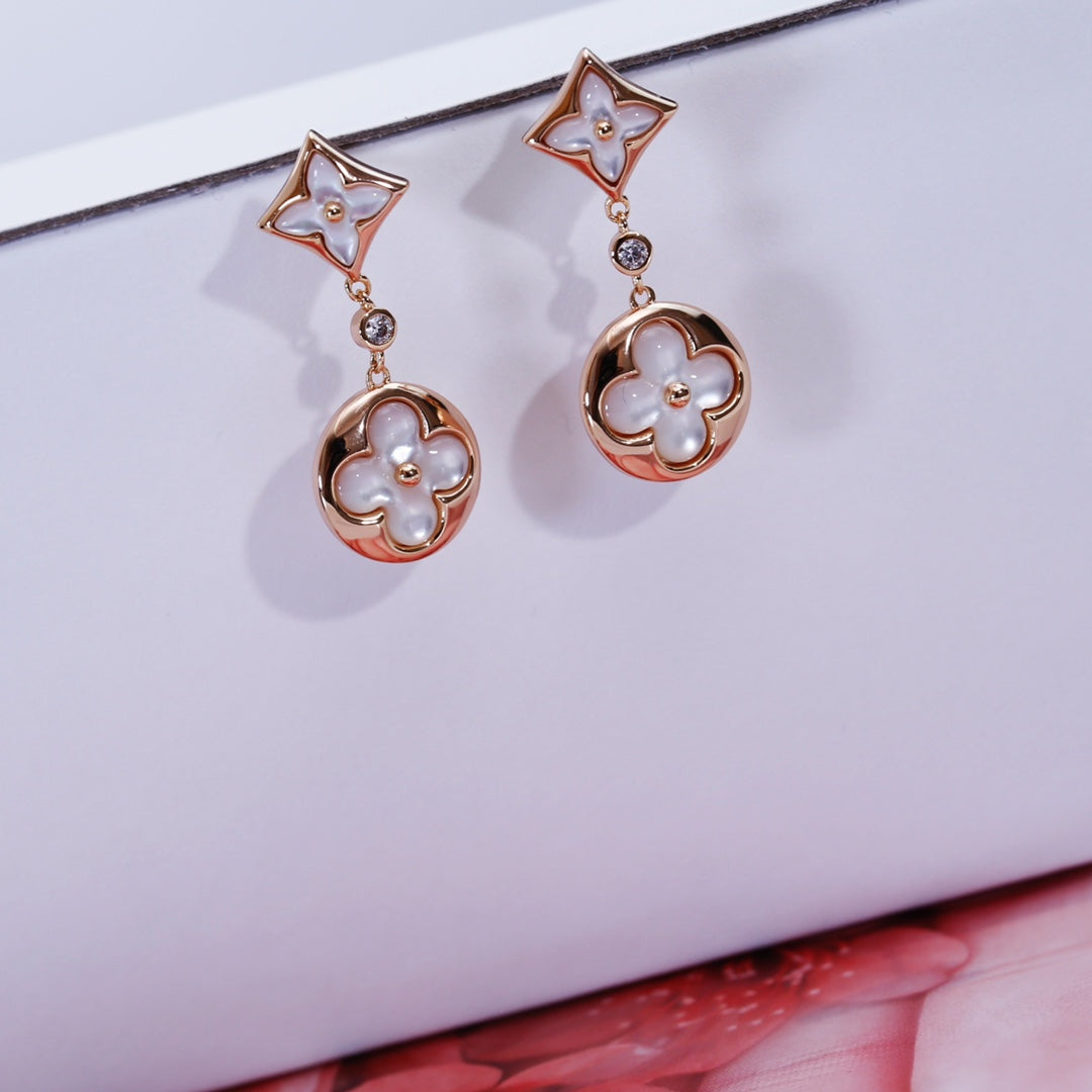 [Elitejewels]STAR AND SUN PINK GOLD MOP DROP EARRINGS