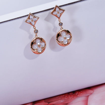 [Elitejewels]STAR AND SUN PINK GOLD MOP DROP EARRINGS