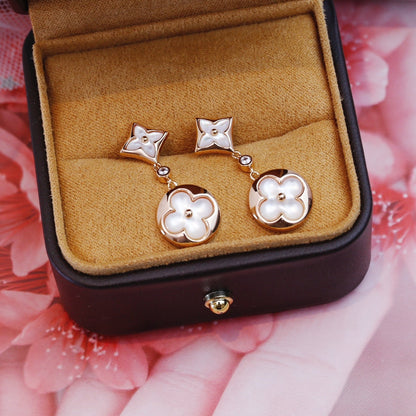 [Elitejewels]STAR AND SUN PINK GOLD MOP DROP EARRINGS