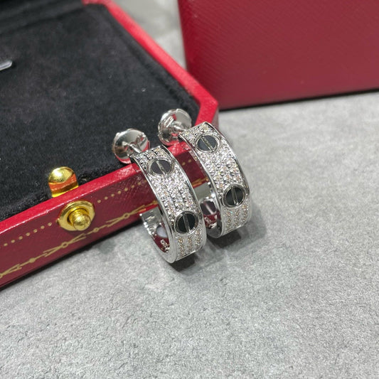 [Elitejewels]LOVE CERAMIC DIAMOND PAVED SILVER EARRINGS