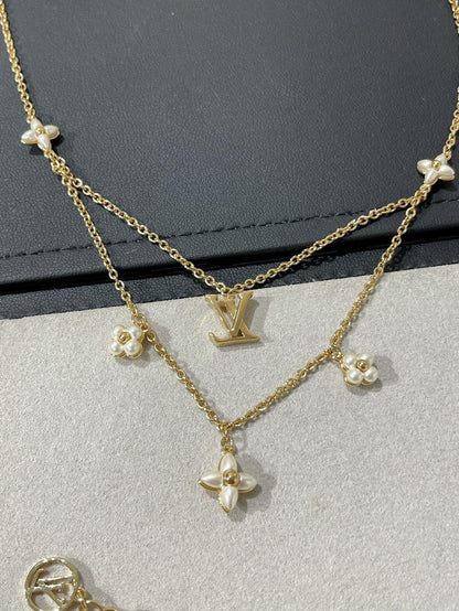 [Elitejewels]LV フラワーグラム ゴールド モップ ダブルロウ ネックレス