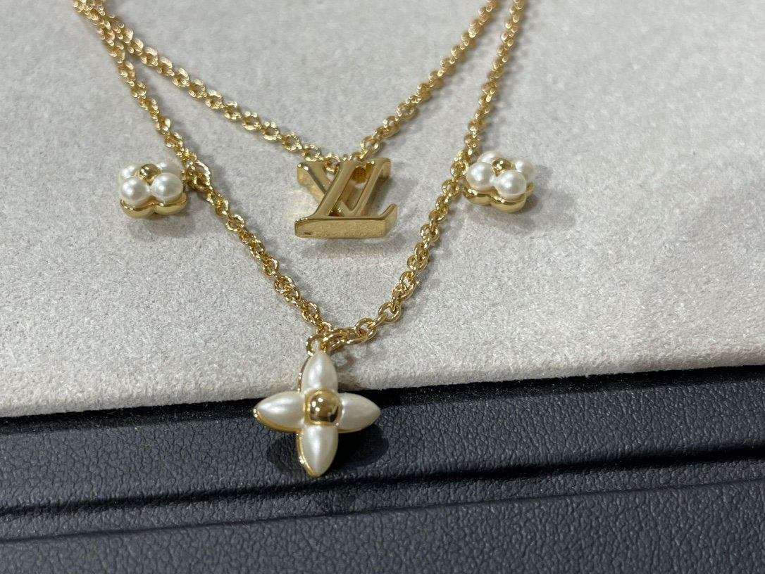 [Elitejewels]LV フラワーグラム ゴールド モップ ダブルロウ ネックレス
