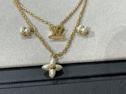 [Elitejewels]LV フラワーグラム ゴールド モップ ダブルロウ ネックレス