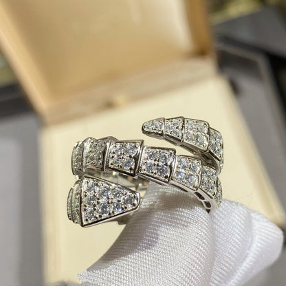 [Elitejewels]SERPENTI DOUBLE RING SILVER DIAMOND PAVED