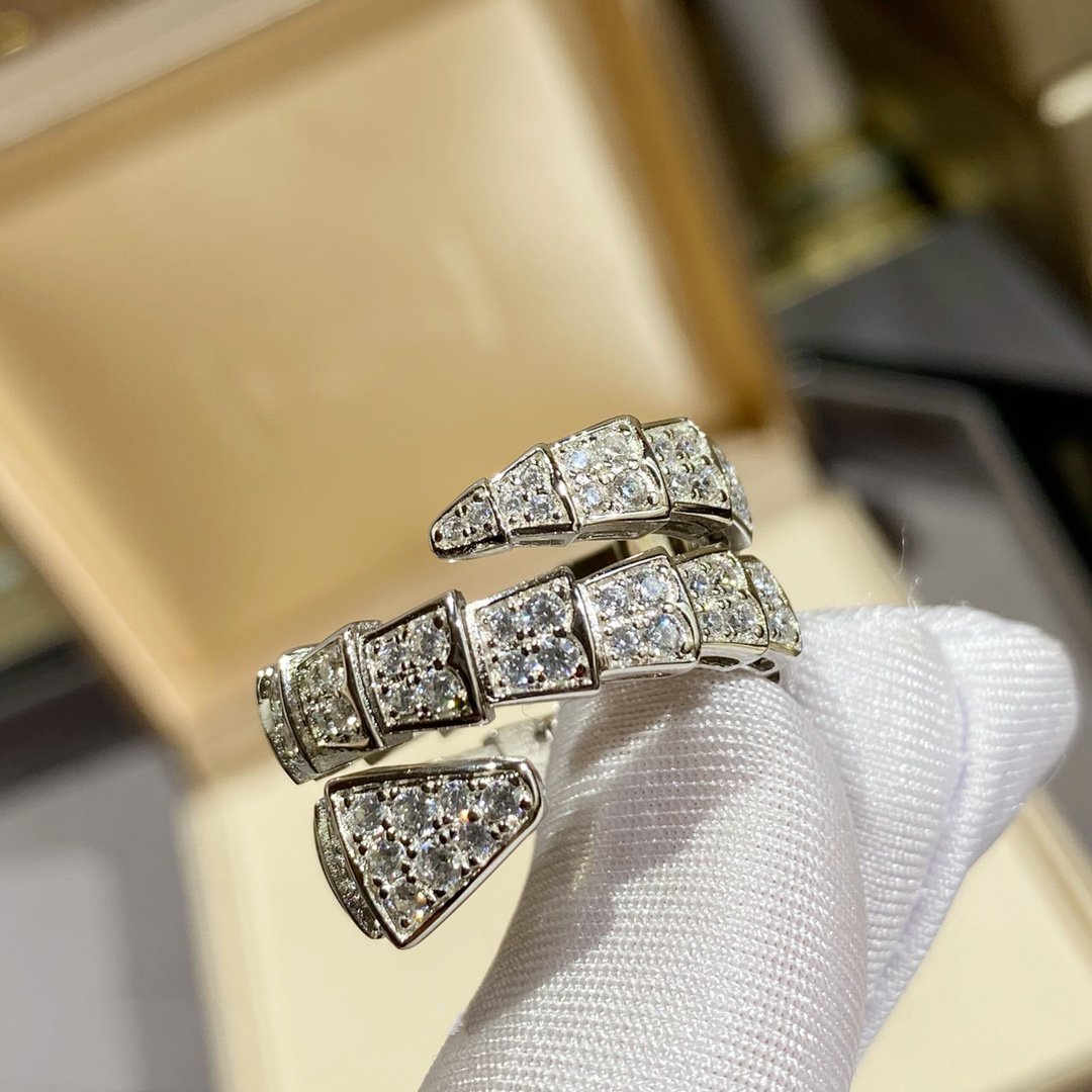 [Elitejewels]SERPENTI DOUBLE RING SILVER DIAMOND PAVED