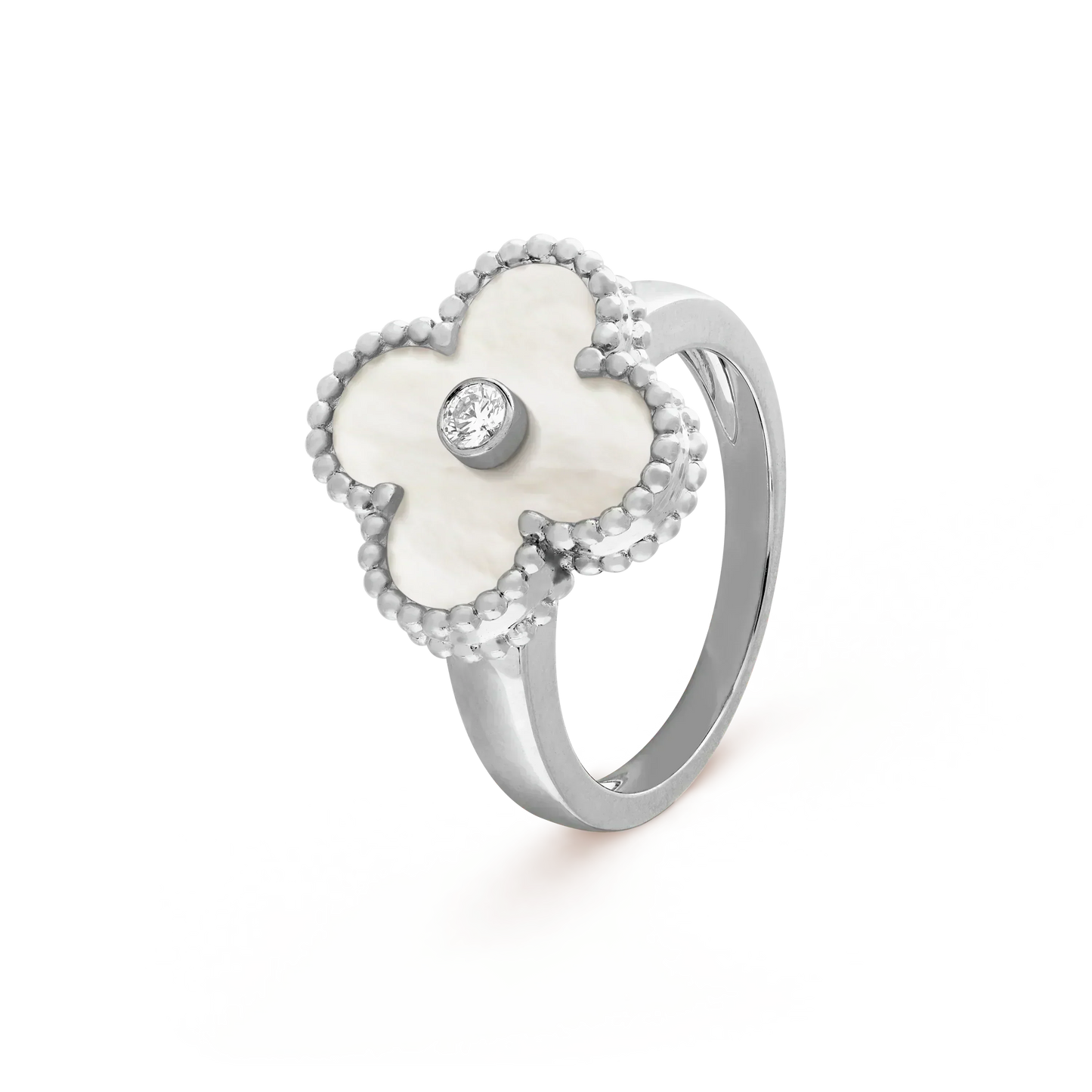 [Elitejewels]CLOVER SILVER MOP DIAMOND RING