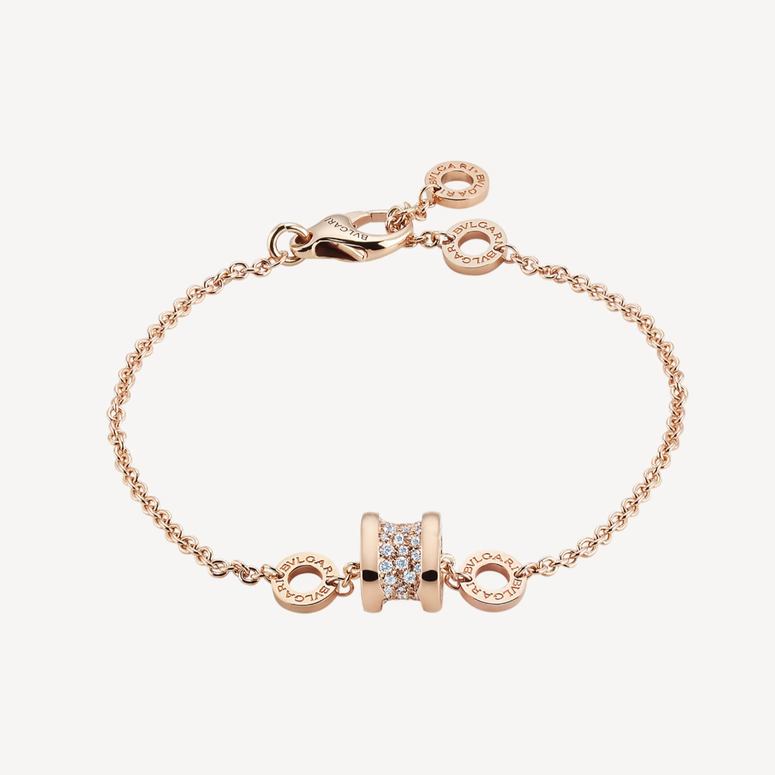 [Elitejewels]ZERO 1 SOFT PINK GOLD WITH PAVED DIAMONDS ON THE SPIRAL BRACELET