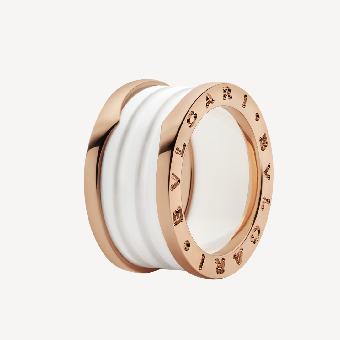 [Elitejewels]ZERO 1 FOUR-BAND LOOPS AND WHITE CERAMIC SPIRAL PINK GOLD RING