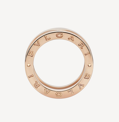 [Elitejewels]ZERO 1 TWO-BAND LOOPS AND WHITE CERAMIC SPIRAL PINK GOLD RING