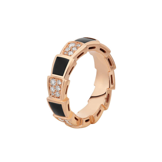 [Elitejewels]SERPENTI RING PINK GOLD BLACK MOP DIAMOND PAVED 4MM