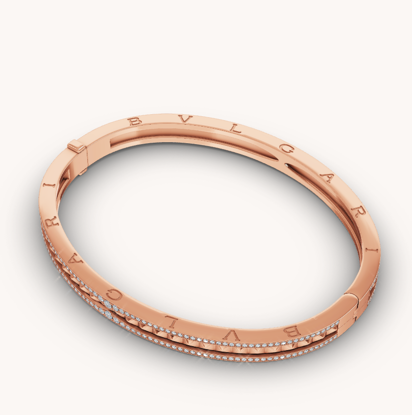 [Elitejewels]ZERO 1 SPIRAL AND PAVED DIAMOND PINK GOLD BRACELET