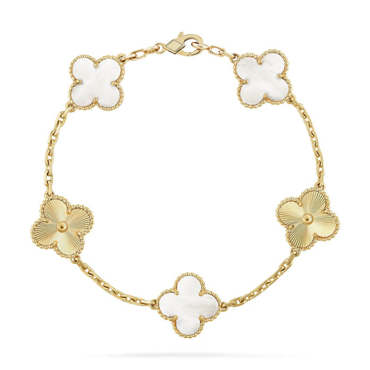 [Elitejewels]CLOVER 5 MOTIF WHITE MOP LASER BRACELET