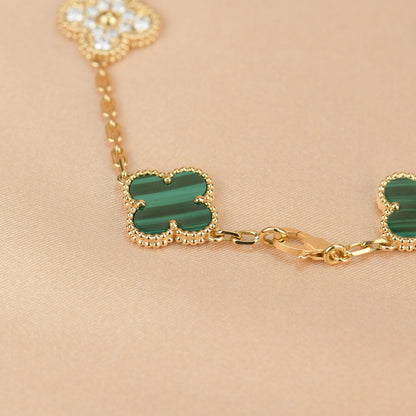 [Elitejewels]CLOVER  5 MOTIF MALACHITE DIAMOND BRACELET