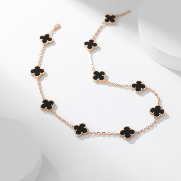 [Elitejewels]CLOVER 10 MOTIFS ONYX NECKLACE