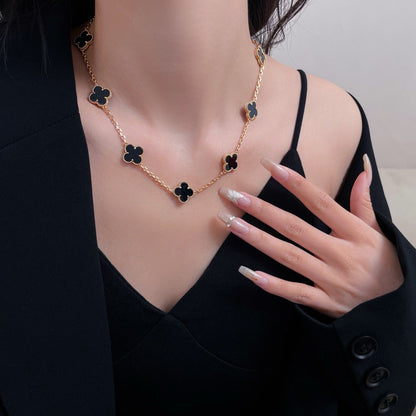 [Elitejewels]CLOVER 10 MOTIFS ONYX NECKLACE