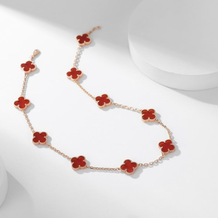 [Elitejewels]CLOVER 10 MOTIFS CARNELIAN NECKLACE