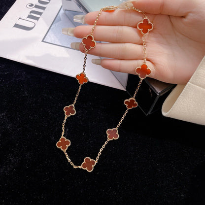 [Elitejewels]CLOVER 10 MOTIFS CARNELIAN NECKLACE