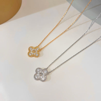 [Elitejewels]CLOVER 15MM DIAMOND SINGLE FLOWER NECKLACE