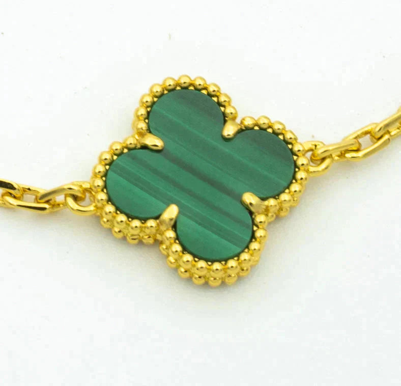 [Elitejewels]CLOVER  5 MOTIF MALACHITE DIAMOND BRACELET